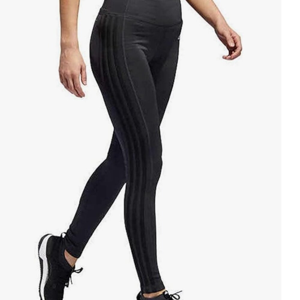 NWOT Adidas Black-on-Black 3 Stripe Full Length Leggings/Tights 2X